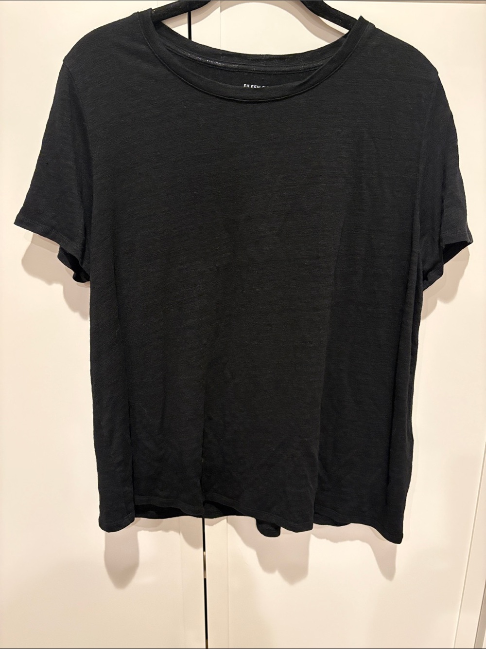 Eileen Fisher Black Short Sleeve Organic Linen Crewneck Tee